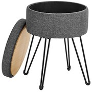 Puff, Kerek ülőke tárolóhellyel 31x43 cm ( (Ø x M), fém lábak, párnázott ülés, sötétszürke