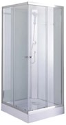 Stuxi Genova 80x80 cm szögletes két tolóajtós fehér hátfalas zuhanykabin 5 mm üveggel zuhanytálcával és csapteleppel