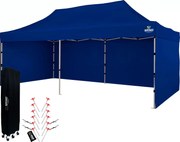 Párty sátor 3x6m Keresztvázas (3 fal) - Acél szerkezet és ponyva 330g/m² - plusz 3 oldalfal - Kék