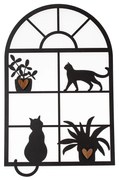 Fém dekoráció ablak macskákkal, 30 x 48 cm