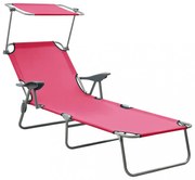 rózsaszín összecsukható acél napozóágy napellenzővel