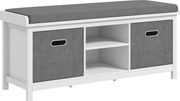 HOMCOM Cipőpánt, Állítható 3-Szintes Polccal, 2 Kivehető Fiókkal és Párnával, Chipboard Cipőszekrény, 105x35x47 cm, Fehér és Szürke | Aosom