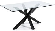 Étkezőasztal üveg asztallappal, fekete lábakkal - 160 x 90 cm - Kave Home