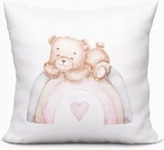 Dekoratív párnahuzat Mackó 40x40 bársony fehér alvó maci