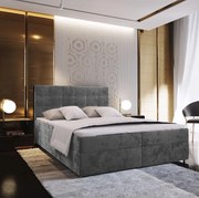Kárpitozott boxspring ágy GLORIEN VELVET 180x200 cm szürke Matrac: Bonell rugós matrac