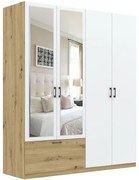 Gardróbszekrény Tölgy/Matt Fehér Színben, Tükörrel. 180 cm. ALTA
