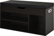 HOMCOM Párnázott Előszoba Cipőtároló, Cipőtartóval, 3 Rekesszel, PU Bőr Ülőfelülettel, Nappali és Előszoba Számára, 80x30x43 cm, Fekete | Aosom