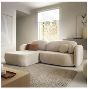 L alakú, balos, bézs OLBIA kihúzható sarokkanapé tágas tárolóval