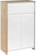 Kleankin Fürdőszoba Kiegészítő Szekrény 1 Fiókkal és 2 Ajtóval - Modern Stílusú Fürdőszobai Szekrény 60x30x90 cm Fehér és Natúr | Aosom