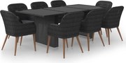 vidaXL 9 részes fekete polyrattan kerti étkezőgarnitúra