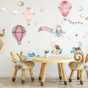 INSPIO Falmatrica gyerekszobába - Rózsaszín hőlégballon matrica névvel gyerekszobába