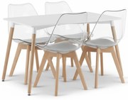 Étkezőgarnitúra 1 + 4, fehér ADRIA asztal 120x80 cm + átlátszó BALI MARK szék bükkfa lábakkal