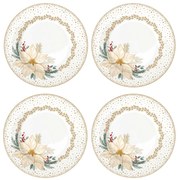 Karácsonyi porcelán desszertes tányér 4 db szett díszdobozban fehér arany mikulásvirág White Elegance