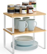 Bambusz fűszertartó, 2 db-os konyhai pult polcrendezők, natúr-fehér