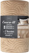 Világosbarna bársony ágytakaró és párnahuzat szett 240x260 cm Solange – douceur d'intérieur