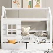 Házikó Ágy Gyerekágy 90*200CM 2fiók Esésálló Fehér Fenyő