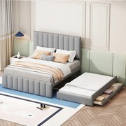 Kárpitozott ágy 140x200cm gyerekágy kihúzható fiók szürke