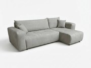 Világosszürke kihúzható sarokkanapé SORELA, kétoldalas + 2 párna AJÁNDÉK