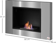 HOMCOM Fali beépített Bioetanol Kandalló 0.9 L Égő, 3 órás Égetési Idő 80L x 14W x 54H cm Terület 25-30 m² Rozsdamentes Acél | Aosom