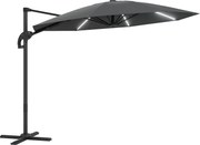 Outsunny Alumínium Napernyő LED Napelemes Ø300cm, Magasságban Állítható Napernyő Kézi Forgató Szerkezettel, UV50+ Vízálló, 360°-ban Forgatható Piac Na