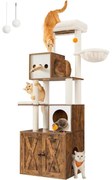 Macska kaparó, 185 cm magas macska kaparóoszlop alomdobozzal, rusztikus barna