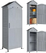 Outsunny extra magas fenyő kerti tárolószekrény – állítható polcok, mágneszár, horganyzott tető, 85 x 58 x 213 cm – Szürke | Aosom