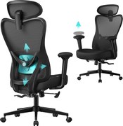 SONGMICS ergonomikus irodai szék, állítható fejtámlával és deréktámasszal, tintafekete