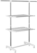 HOMCOM Torony Ruhaszárító Állvány, Kihúzható, 3 Szinttel, Összecsukható Szárnyakkal, Kerekekkel, Fehér, 83-136,5 x 45,5 x 154 cm | Aosom