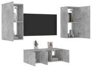 vidaXL 4 darab betonszürke szerelt fa fali TV-bútor LED-del
