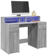 szürke sonoma színű szerelt fa íróasztal LED-ekkel 120x55x91 cm