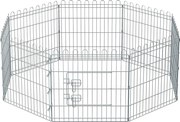 Kutya kennel, kutyaketrec, 61 cm magas, összecsukható kifutó 8 paneles, ezüst