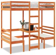 barna fenyő galériaágy-keret asztallal és székekkel 90 x 190 cm