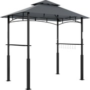 Outsunny Grill Pavilon LED világítással 243 x 148 x 248 cm Vízálló Tűzálló Kerti Pavilon Két Rétegű Tetővel, Oldalsó Polcokkal, UV Védelemmel, Fém Gri