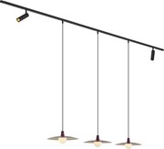 Modern fekete sínrendszer 2 spotlámpával és 3 lila függőlámpával, 1 fázisú - Slimline Uzzy Panzi