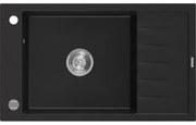 Mexen Elias gránit mosogató 1 medencével, csepegtetővel 795 x 480 mm, fekete, krómozott szifon - 6511791005-77