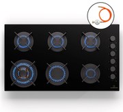 Klarstein Goldflame 6, gáz főzőlap, önálló, 6 égő, oldalsó vezérlés, gáz/propán, üvegkerámia, fekete