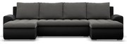 Tokio U alakú sarokkanapé, 3 ágyneműtartóval, bársony + műbőr, univerzális oldal, szürke - fekete