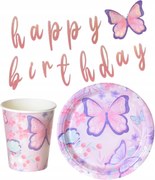 Szülinapi bögre szett tányér 18cm banner pillangók Pillangók