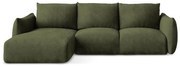 Zöld zsenília kinyitható sarokkanapé (bal oldali-heverő résszel) Leila – Makamii