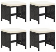 4 db fekete polyrattan kerti ülőke párnákkal