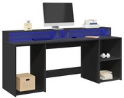 fekete szerelt fa íróasztal LED-világítással 200 x 55 x 91 cm