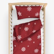 Goldea gyermek pamut ágyneműhuzat kiságyba - hópelyhek piros alapon 90 x 120 és 40 x 60 cm