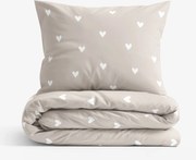 Goldea pamut ágyneműhuzat - szívecskék, latte színű alapon 140 x 200 és 70 x 90 cm
