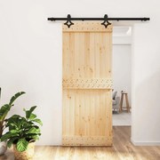 Tömör fenyőfa tolóajtó fémszerelék szettel 85x210 cm
