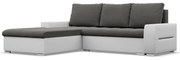 Toronto sarokkanapé, 2 ágyneműtartóval, bársony + műbőr, baloldali, szürke - fehér