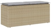 bézs polyrattan kerti pad párnával 110x40x44 cm