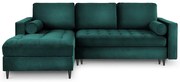 Santo olajzöld kinyitható bársony sarokkanapé, bal oldali - Milo Casa