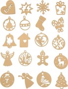 Fa Karácsonyfa Bombák karácsonyi dekoráció 20 db különböző minták