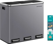 Háromrészes pedálos kuka 3 x 18L lágy záródású fedéllel, szürke