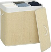 HOMCOM bambusz ruhásszennyes fedéllel, 144 L, 3 rekesz, levehető mosható bélések, 60×40×60 cm, krémszínű | Aosom